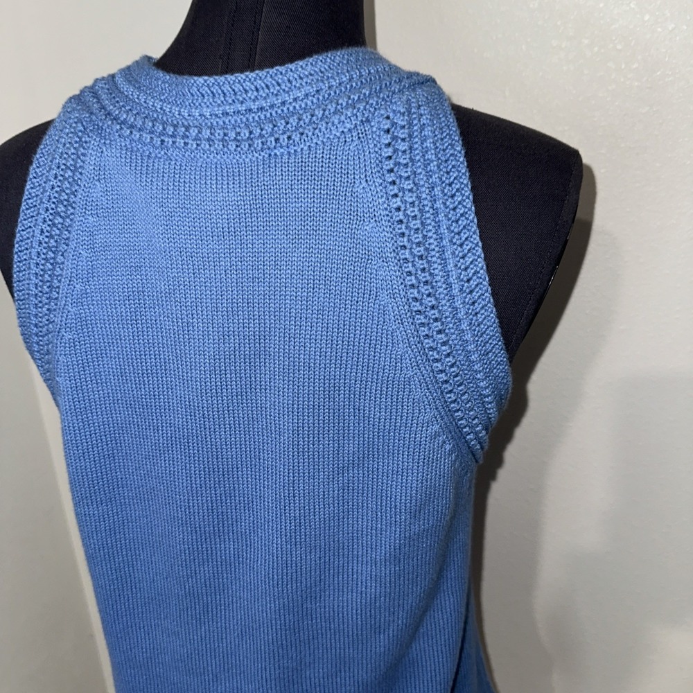 Tommy Hilfiger Womens Crochet Trim Sleeveless Blouse Size L Knit Blue - Picture 7 of 12